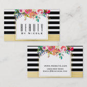 Cartes de visite Noir Blanc Or Moderne Floral Glam (Devant / Derrière)