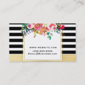 Cartes de visite Noir Blanc Or Moderne Floral Glam (Dos)
