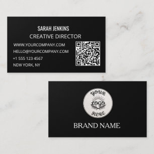 Cartes de visite noir et blanc Code QR moderne