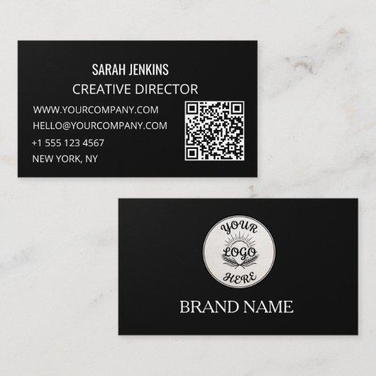 Cartes de visite noir et blanc Code QR moderne (Devant / Derrière)