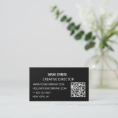Cartes de visite noir et blanc Code QR moderne (Debout devant)
