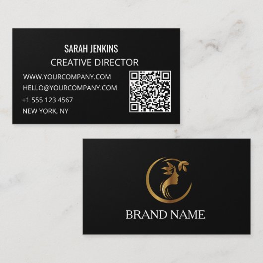 Cartes de visite noir et blanc Code QR moderne (Devant / Derrière)