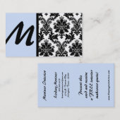 Cartes de visite noir et bleu clair Damask (Devant / Derrière)