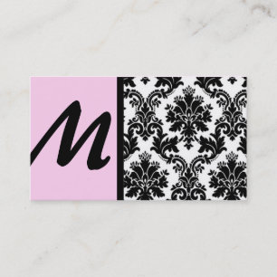 Cartes de visite noir et rose clair Damask