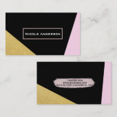 Cartes de visite Noir Rose & Or Moderne Chic (Devant / Derrière)