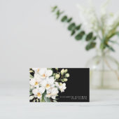 Cartes de visite noires aux orchidées blanches mod (Debout devant)