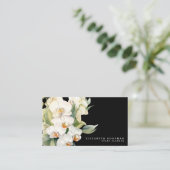 Cartes de visite noires aux orchidées blanches mod (Debout devant)