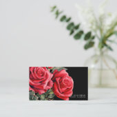 Cartes de visite noires aux roses rouges classique (Debout devant)