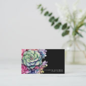 Cartes de visite noires avec de chic succulentes c (Debout devant)