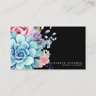 Cartes de visite noires avec de succulentes coloré