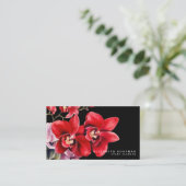Cartes de visite noires avec orchidées rouges clas (Debout devant)