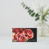 Cartes de visite noires avec roses rouges classiqu (Debout devant)
