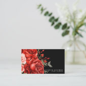 Cartes de visite noires avec roses rouges classiqu (Debout devant)