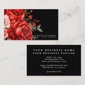 Cartes de visite noires avec roses rouges classiqu (Devant / Derrière)