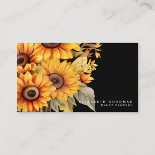 Cartes de visite noires avec tournesols jaunes chi