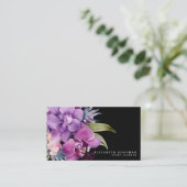 Cartes de visite noires classiques avec orchidées  (Debout devant)