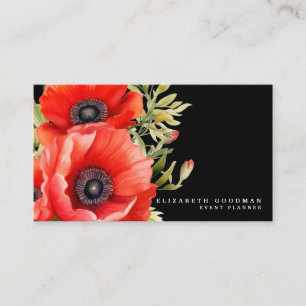 Cartes de visite noires Coquelicots rouges Premier