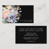 Cartes de visite noires élégantes avec fleurs douc (Devant / Derrière)