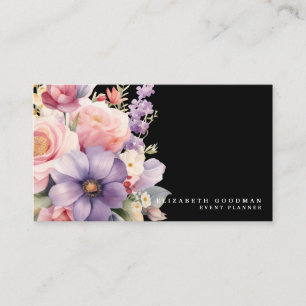 Cartes de visite noires élégantes avec fleurs douc