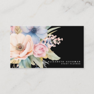 Cartes de visite noires élégantes avec fleurs douc