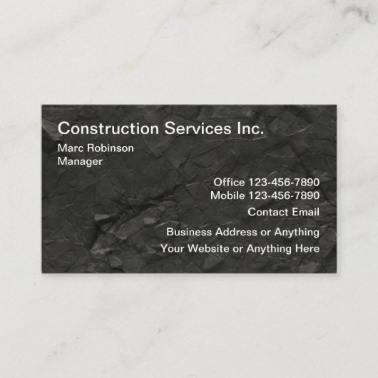 Cartes de visite noires pour services de construct (Devant)