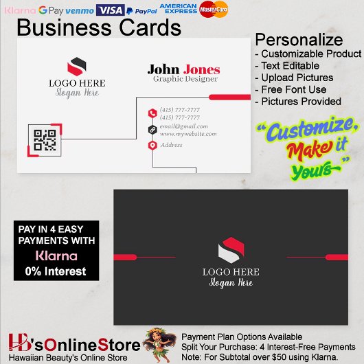 Cartes de Visite Noires, Rouges & Blanches 15 Paqu