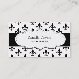 Cartes de visite noirs et blancs chics de Fleur de