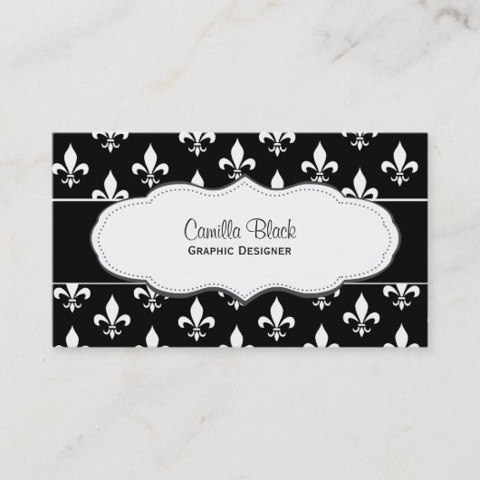 Cartes de visite noirs et blancs de Fleur de Lis (Devant)
