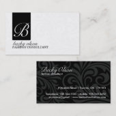 Cartes de visite noirs et blancs élégants (Devant / Derrière)