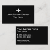 Cartes de visite noirs simples d'avion blanc (Devant / Derrière)