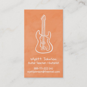 Cartes de visite orange pour guitariste avec gribo