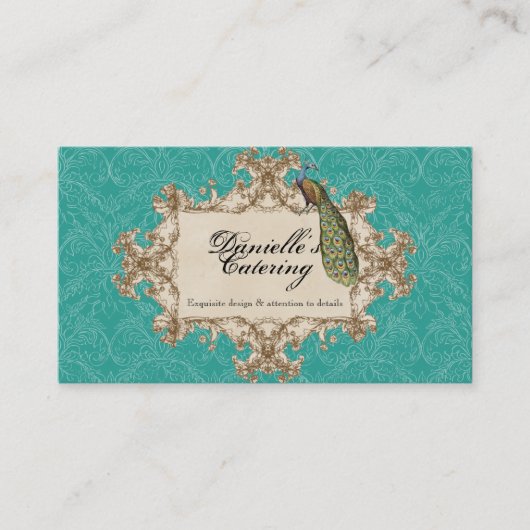 Cartes de visite - paon vintage turquoise et (Devant)