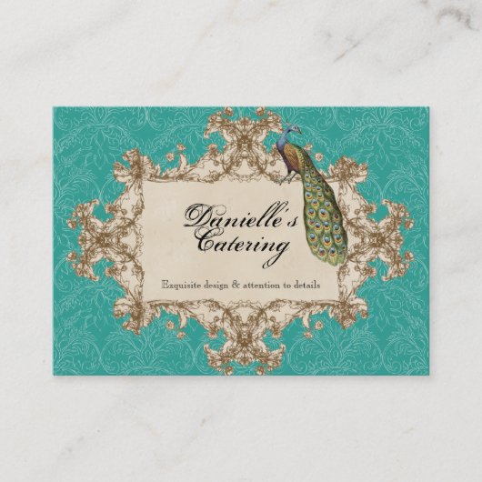 Cartes de visite - paon vintage turquoise et (Devant)
