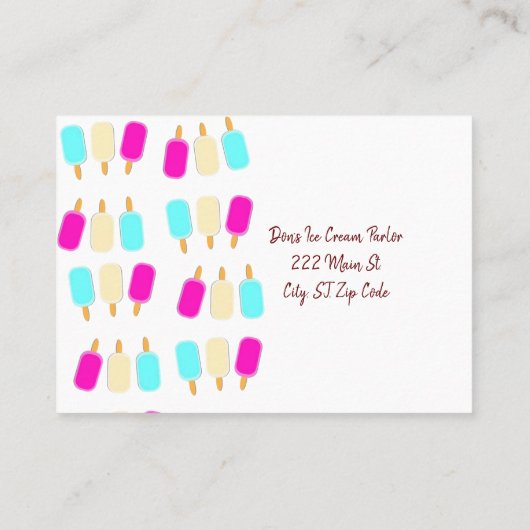 Cartes de visite, Parleur de crème glacée (Dos)