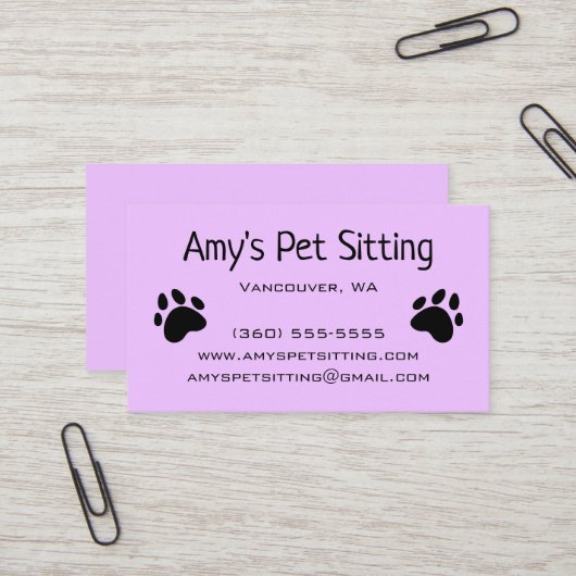 Cartes de visite Pastel Violet pour Pattes de Chie (Devant/Arrière en situation)