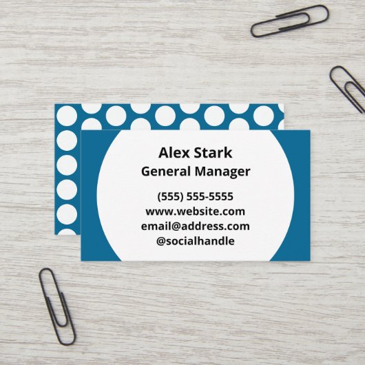 Cartes de visite Peacock Blue Polka (Devant/Arrière en situation)