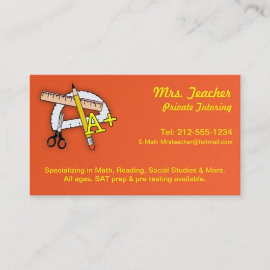 Cartes de visite PERSONNALISABLES de tuteur (Devant)