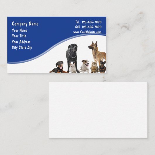 Cartes de visite pour animaux de compagnie (Devant / Derrière)