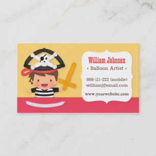 Cartes de visite pour artiste de ballons Pirate Bo