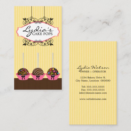 Cartes de visite pour boulangerie de Cake Pops (Devant / Derrière)