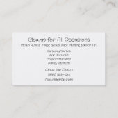 Cartes de visite pour clowns d'anniversaire (Dos)