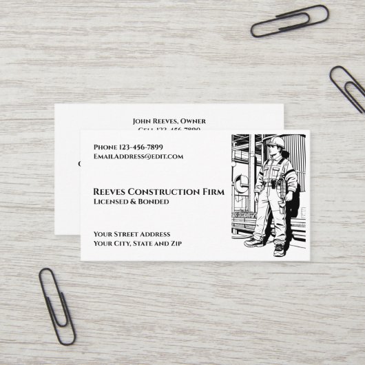 Cartes de visite pour entrepreneur en construction (Devant/Arrière en situation)