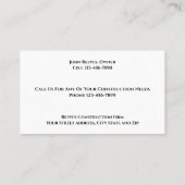 Cartes de visite pour entrepreneur en construction (Dos)