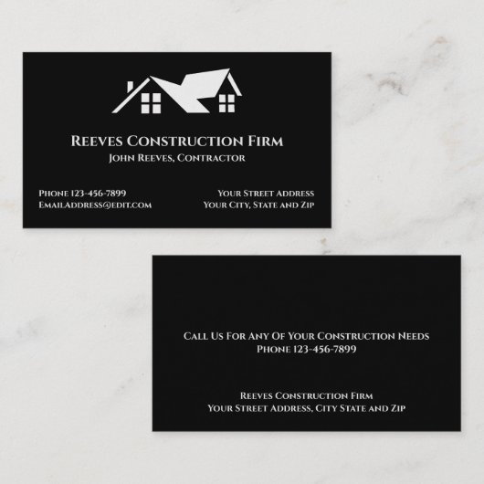 Cartes de visite pour entrepreneur en construction (Devant / Derrière)
