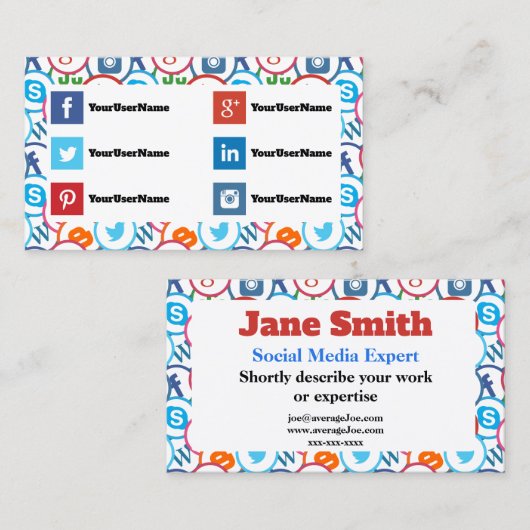 Cartes de visite pour expert en médias sociaux (Devant / Derrière)