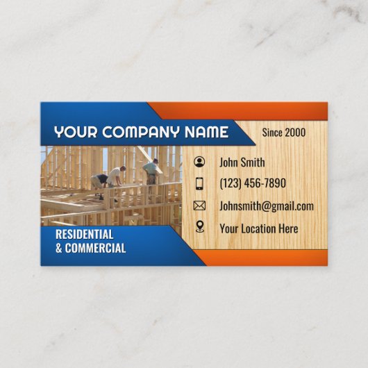 Cartes de visite pour la construction (Devant)