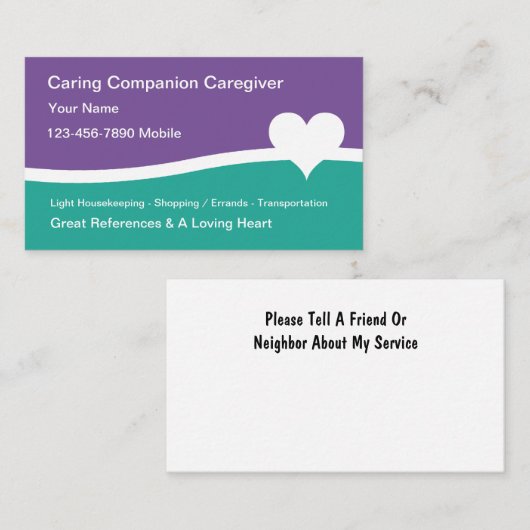 Cartes de visite pour les soignants à domicile (Devant / Derrière)