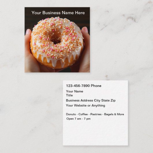 Cartes de visite pour magasin de beignets et de ca (Devant / Derrière)