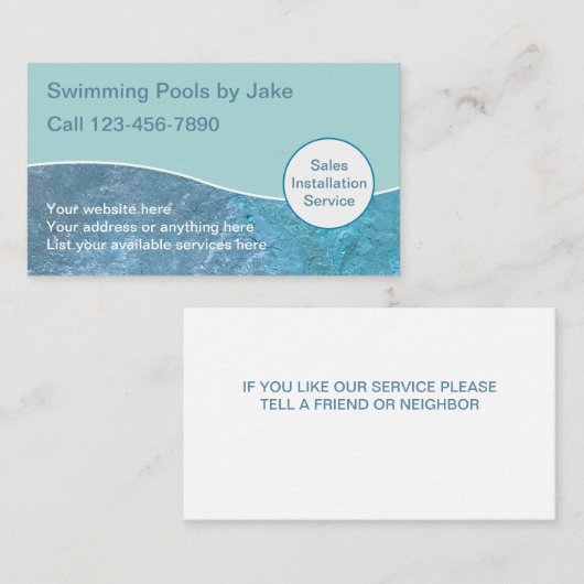 Cartes de visite pour piscine (Devant / Derrière)