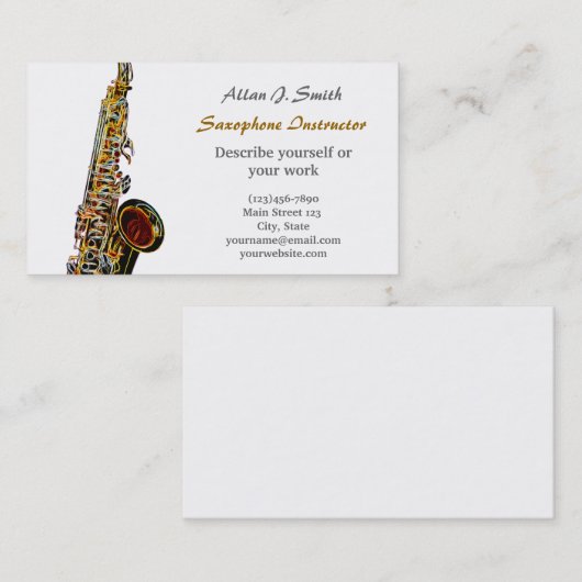 Cartes de visite pour saxophonistes (Devant / Derrière)